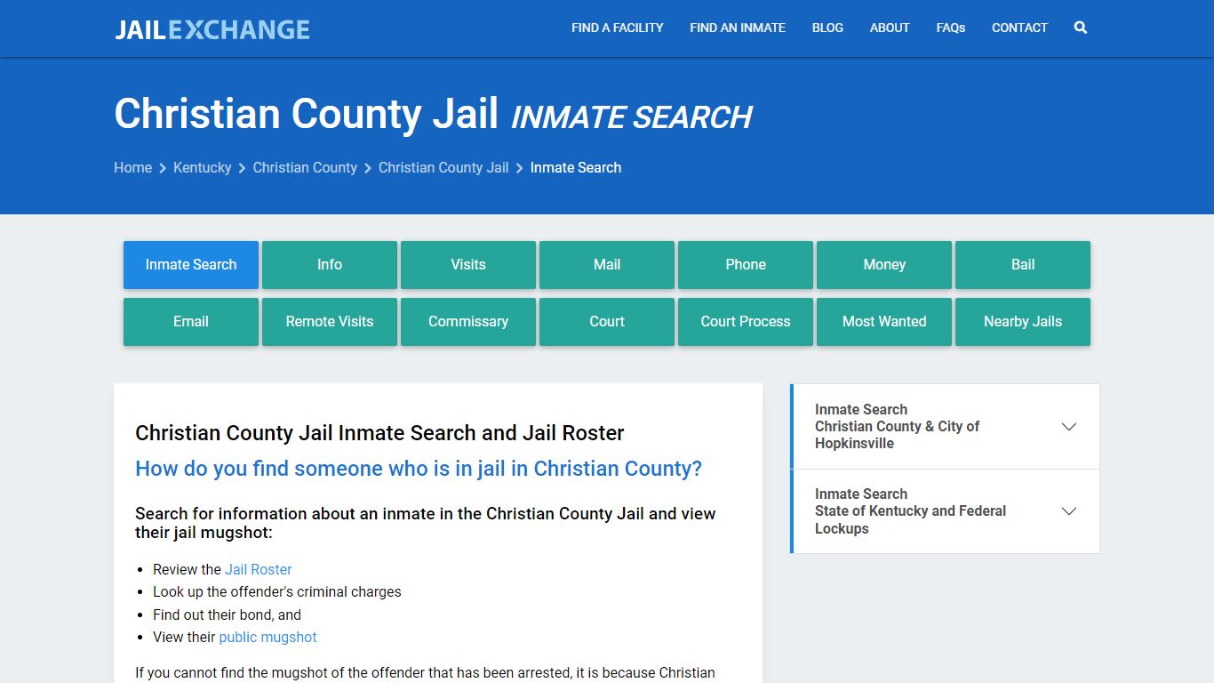 Inmate Search: Roster & Mugshots - Christian County Jail, KY