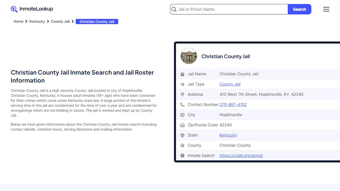 Christian County Jail (KY) Inmate Search Kentucky - Inmate Lookup